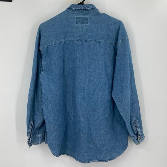 Vintage 90s Carolina Blue Embroidered Teddy Bear Bath Denim Button Up Womens Lg - Picture 2 of 8